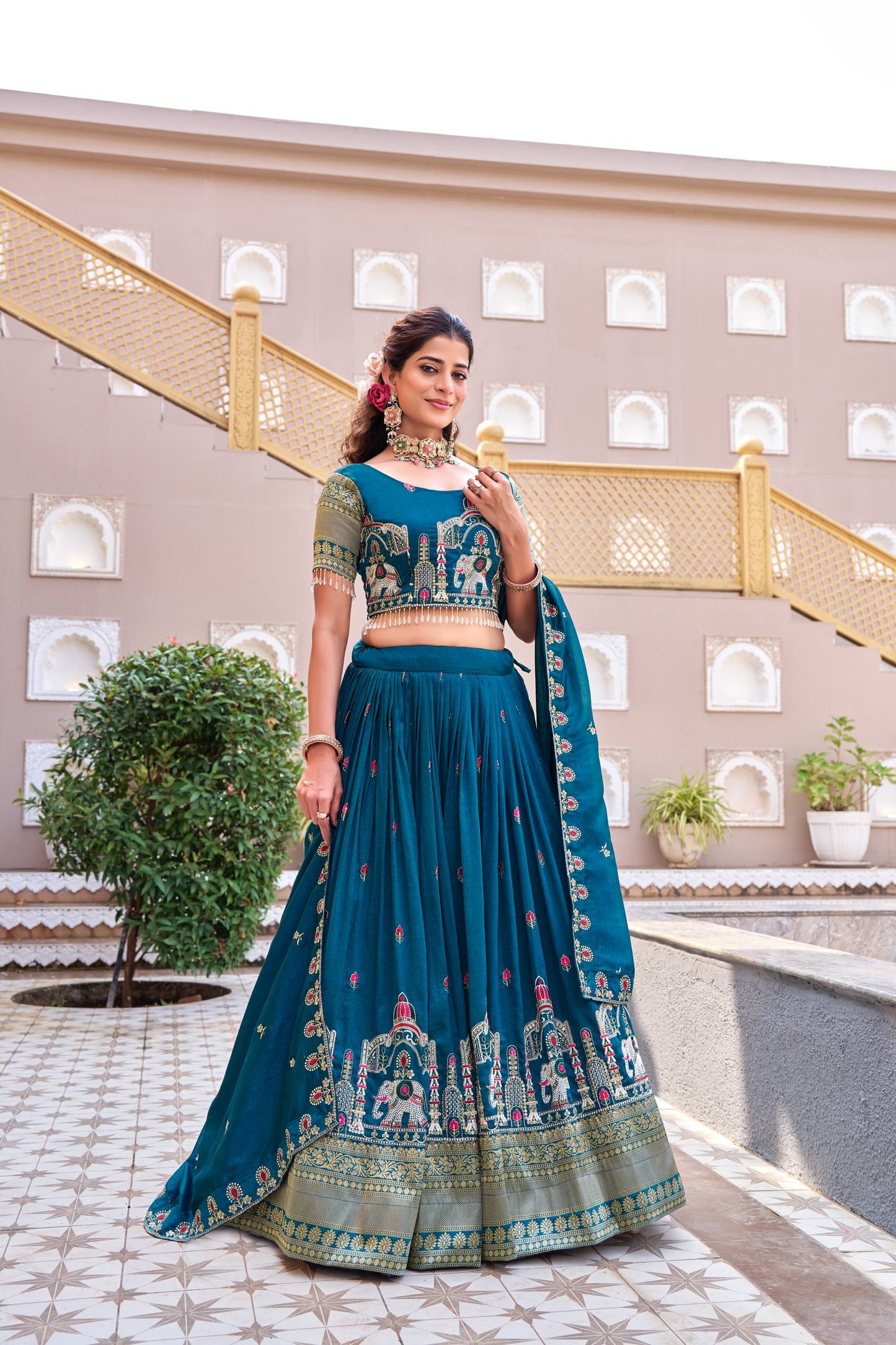 Traditional Wear Blue Color Heavy Embroidery Sequence Lehenga Set