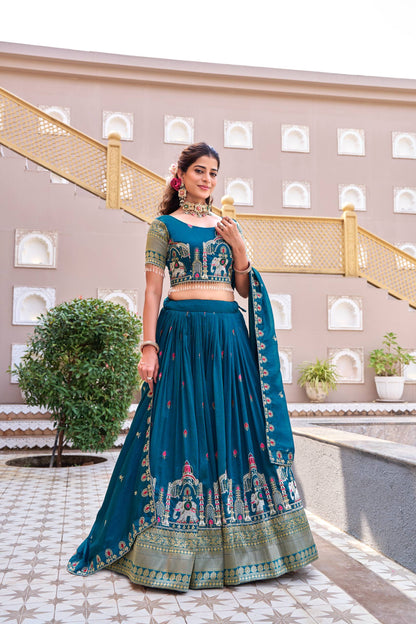 Traditional Wear Blue Color Heavy Embroidery Sequence Lehenga Set