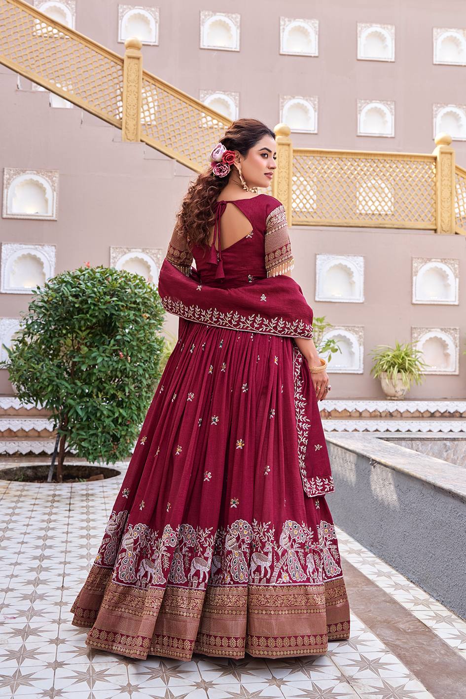 South Style Maroon Color Sequence With Thread Work Lehenga Choli