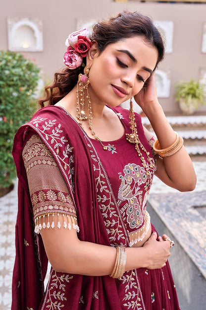 South Style Maroon Color Sequence With Thread Work Lehenga Choli