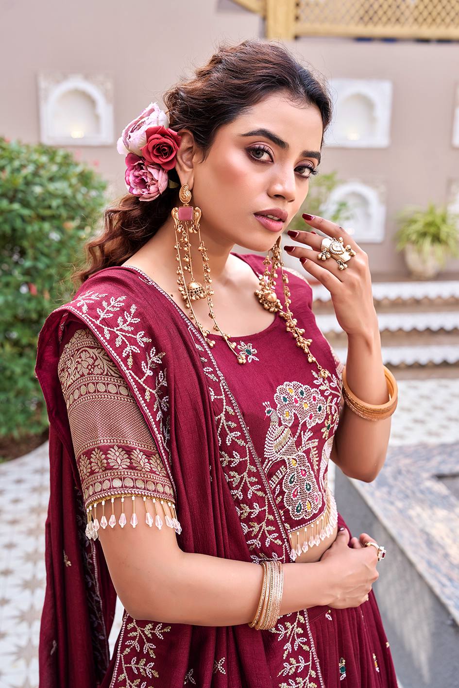 South Style Maroon Color Sequence With Thread Work Lehenga Choli