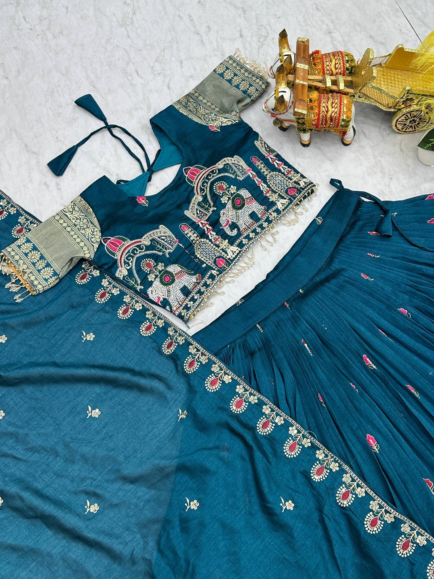 Traditional Wear Blue Color Heavy Embroidery Sequence Lehenga Set