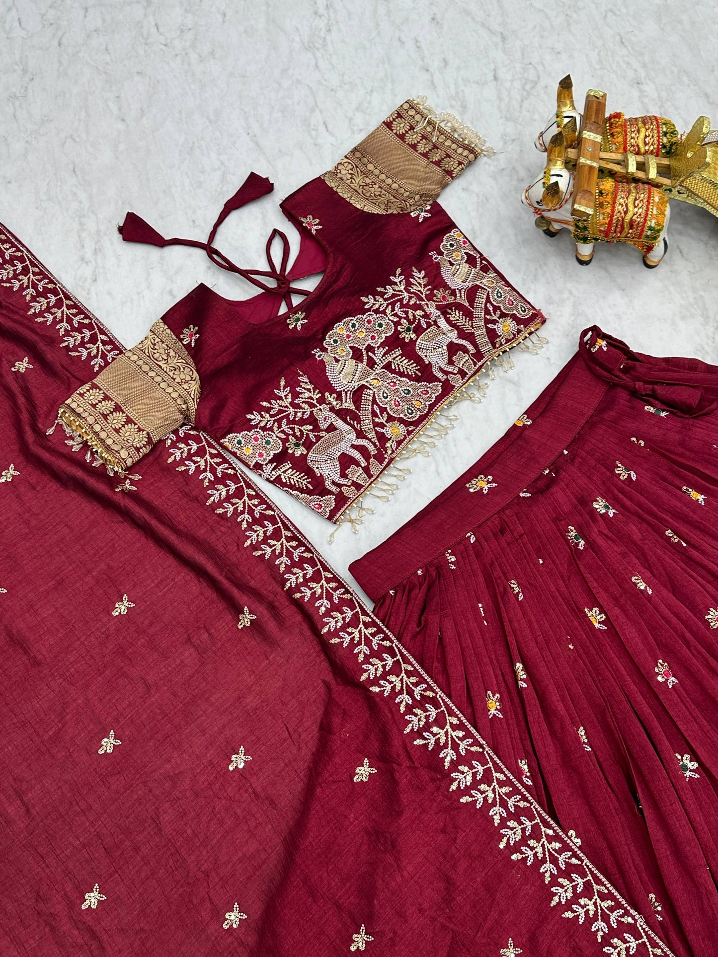South Style Maroon Color Sequence With Thread Work Lehenga Choli