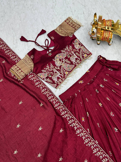 South Style Maroon Color Sequence With Thread Work Lehenga Choli