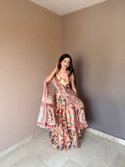 Outstanding Beige Color Floral Printed Lehenga Choli