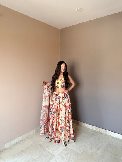 Outstanding Beige Color Floral Printed Lehenga Choli