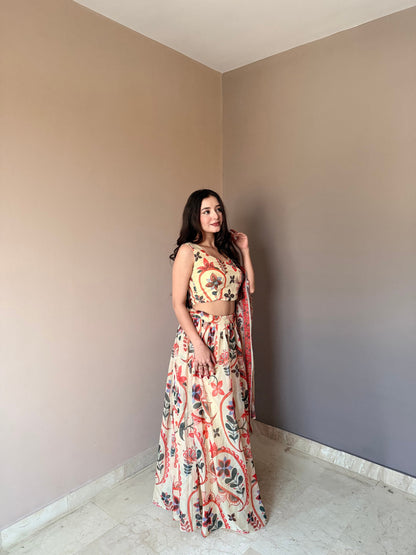 Outstanding Beige Color Floral Printed Lehenga Choli
