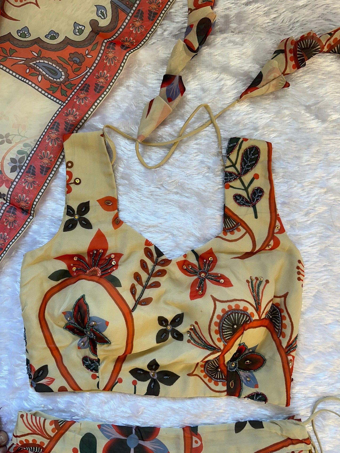 Outstanding Beige Color Floral Printed Lehenga Choli