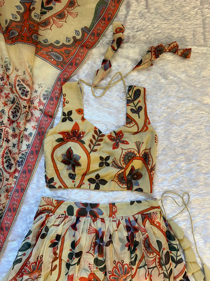 Outstanding Beige Color Floral Printed Lehenga Choli