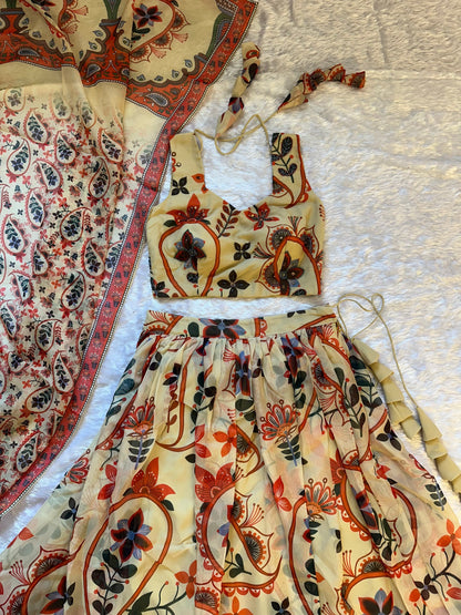 Outstanding Beige Color Floral Printed Lehenga Choli