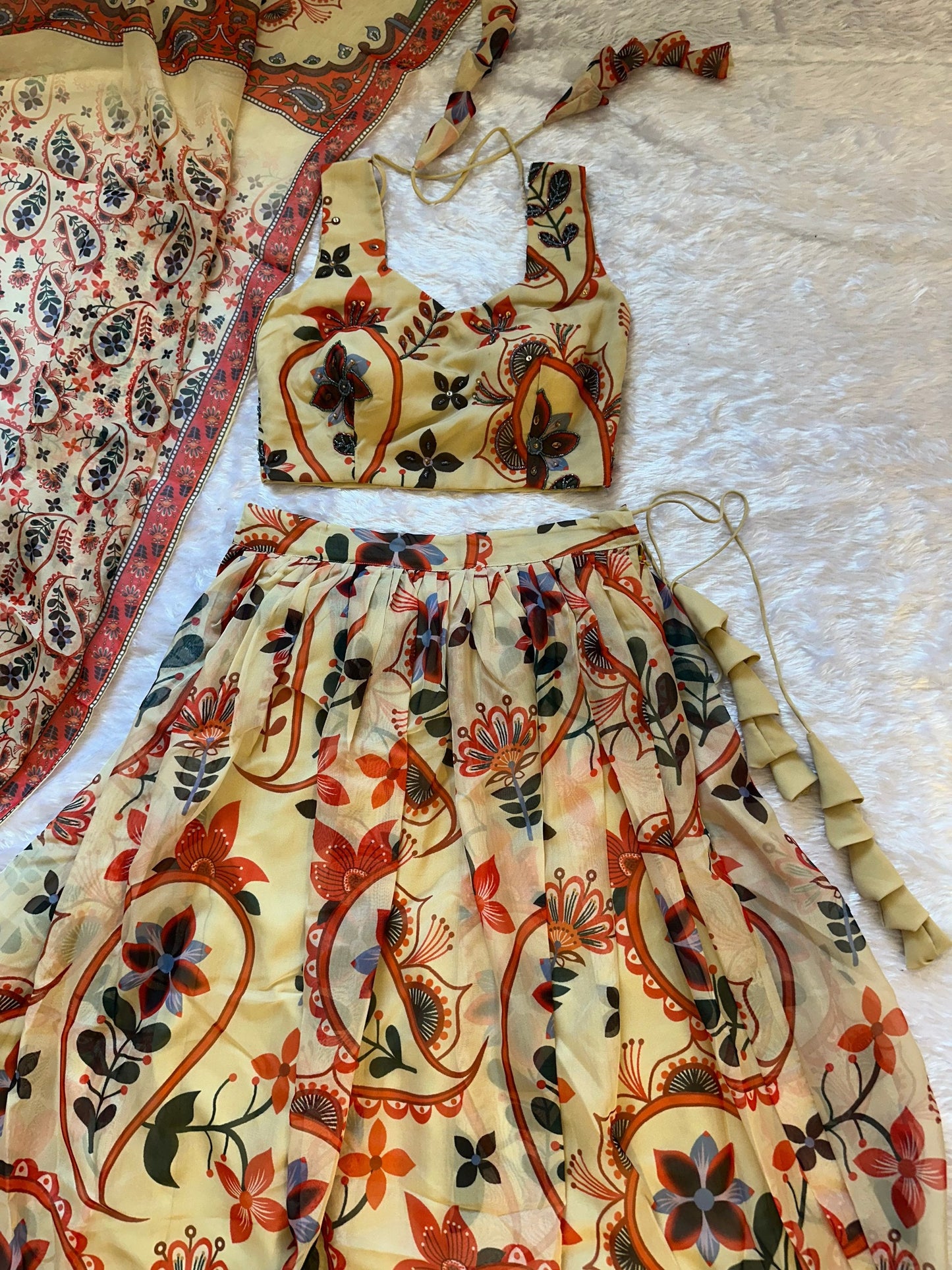 Outstanding Beige Color Floral Printed Lehenga Choli