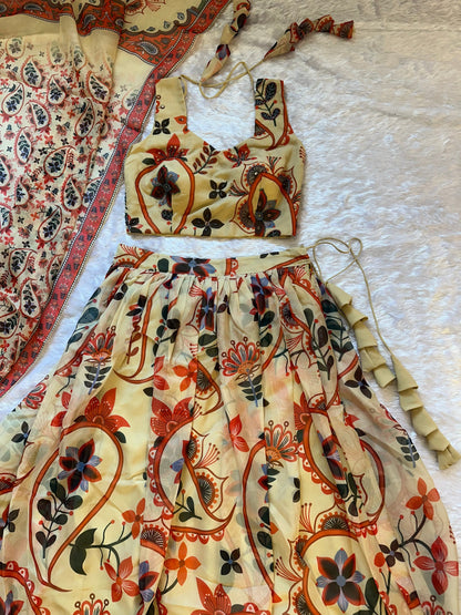 Outstanding Beige Color Floral Printed Lehenga Choli