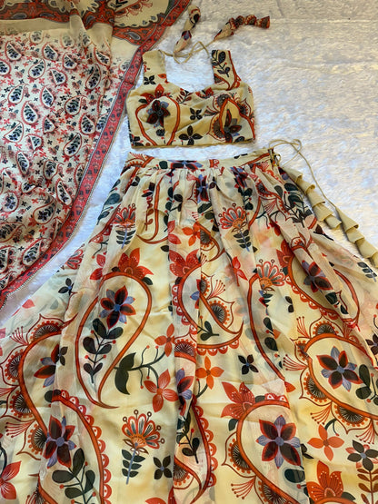 Outstanding Beige Color Floral Printed Lehenga Choli