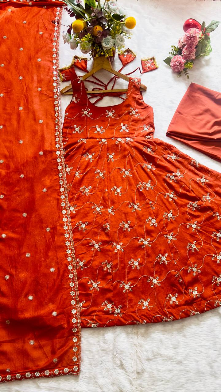 Radiant Elegance Orange Embroidered Designer Anarkali Suit Set