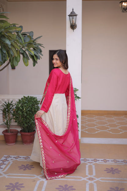 Occasion Wear Pink And White Color Embroidered Sequence Designer Gown