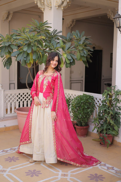 Occasion Wear Pink And White Color Embroidered Sequence Designer Gown