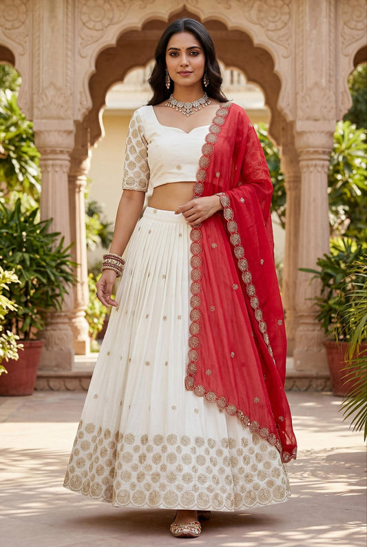 Luxuriant Red Color Embroidered With Sequence Work Lehenga Choli