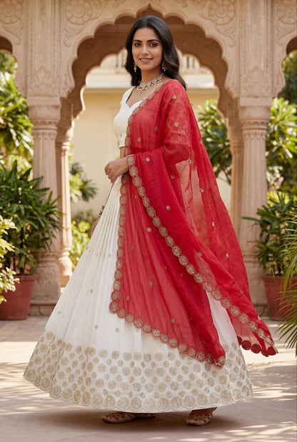 Luxuriant Red Color Embroidered With Sequence Work Lehenga Choli