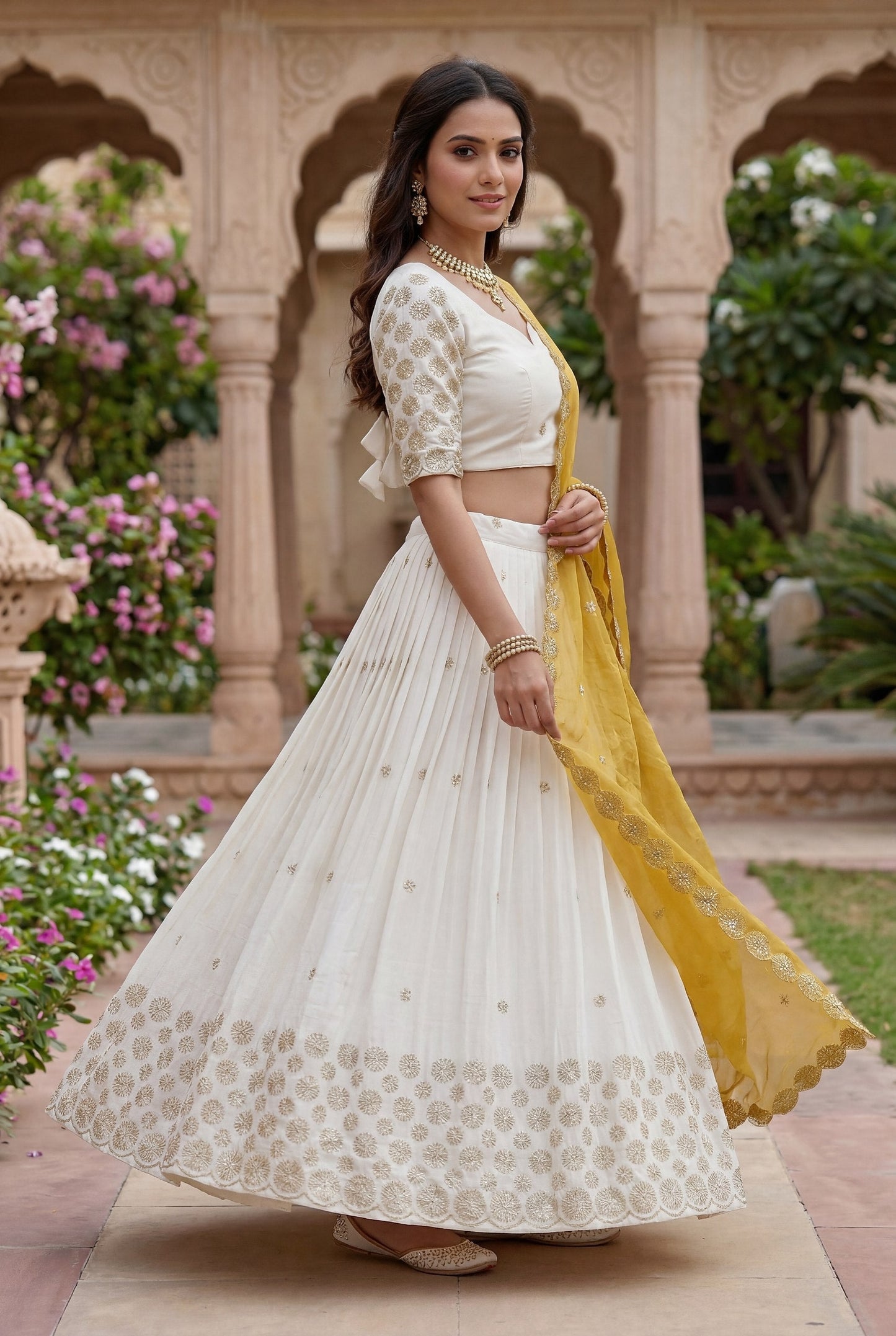 Luxuriant Mustard Color Embroidered With Sequence Work Lehenga Choli