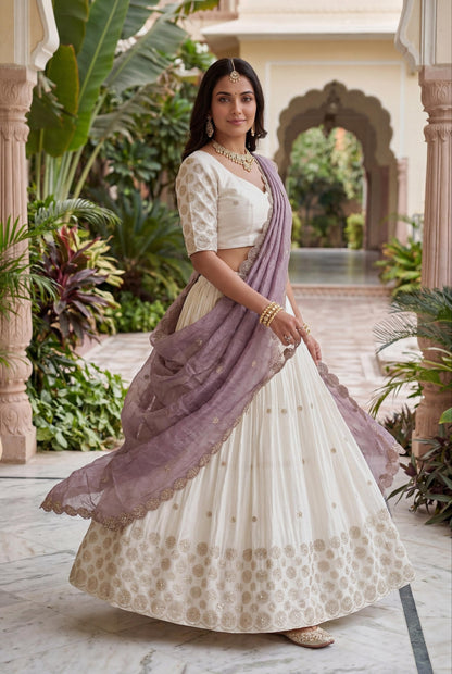 Wedding Lavender Color Embroidered With Sequence Work Lehenga Choli