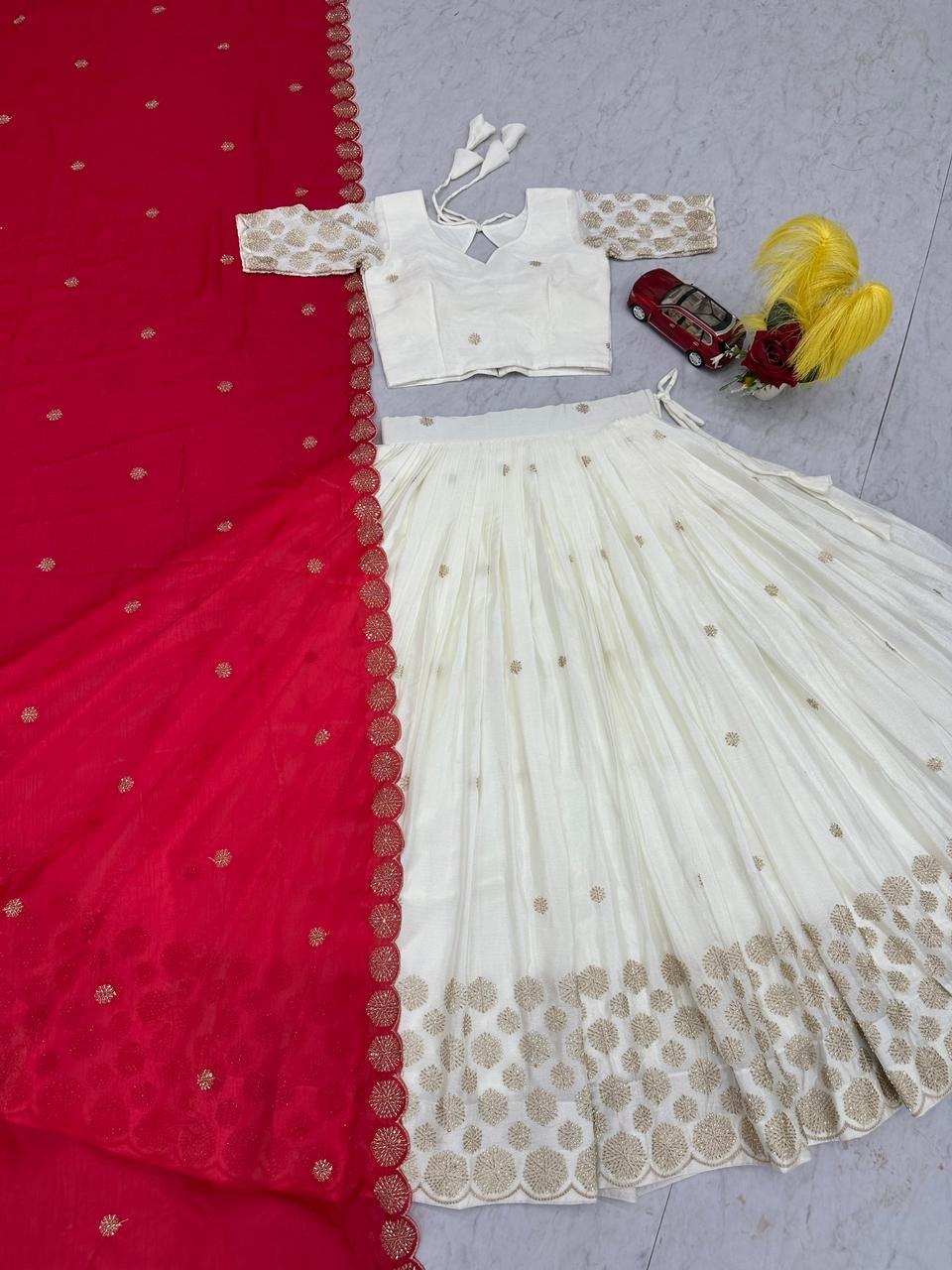 Luxuriant Red Color Embroidered With Sequence Work Lehenga Choli