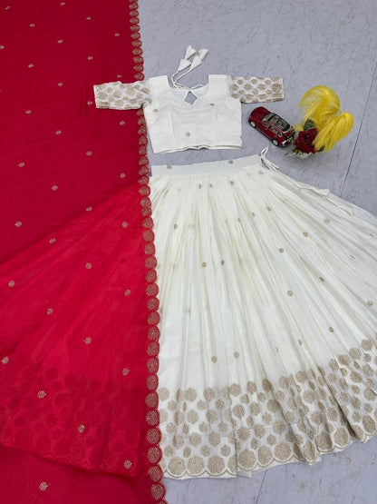 Luxuriant Red Color Embroidered With Sequence Work Lehenga Choli
