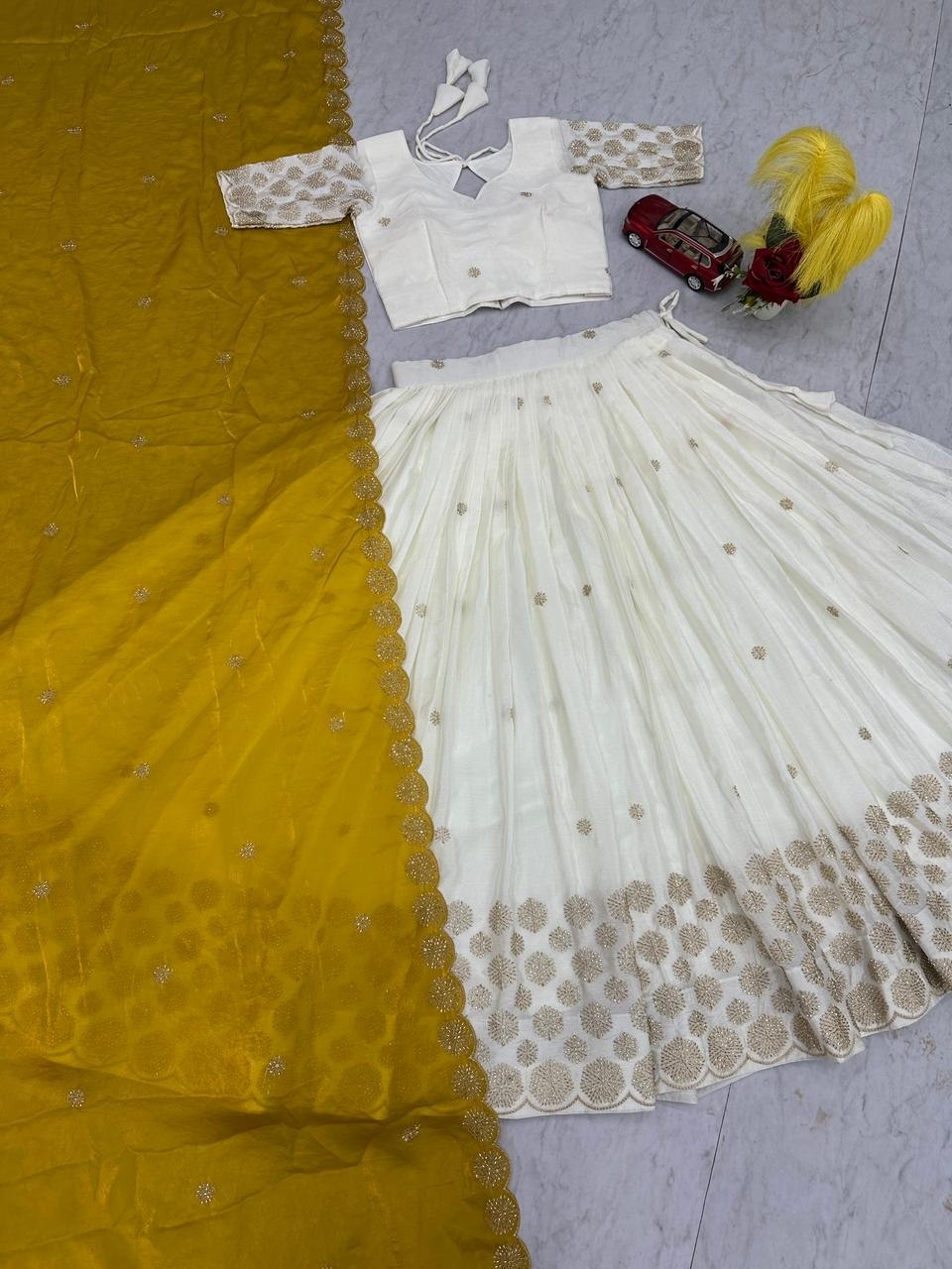 Luxuriant Mustard Color Embroidered With Sequence Work Lehenga Choli