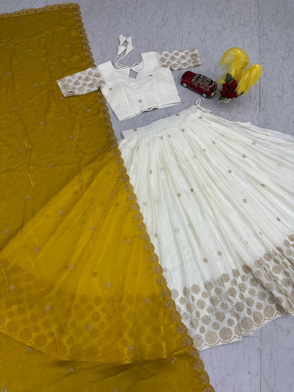 Luxuriant Mustard Color Embroidered With Sequence Work Lehenga Choli