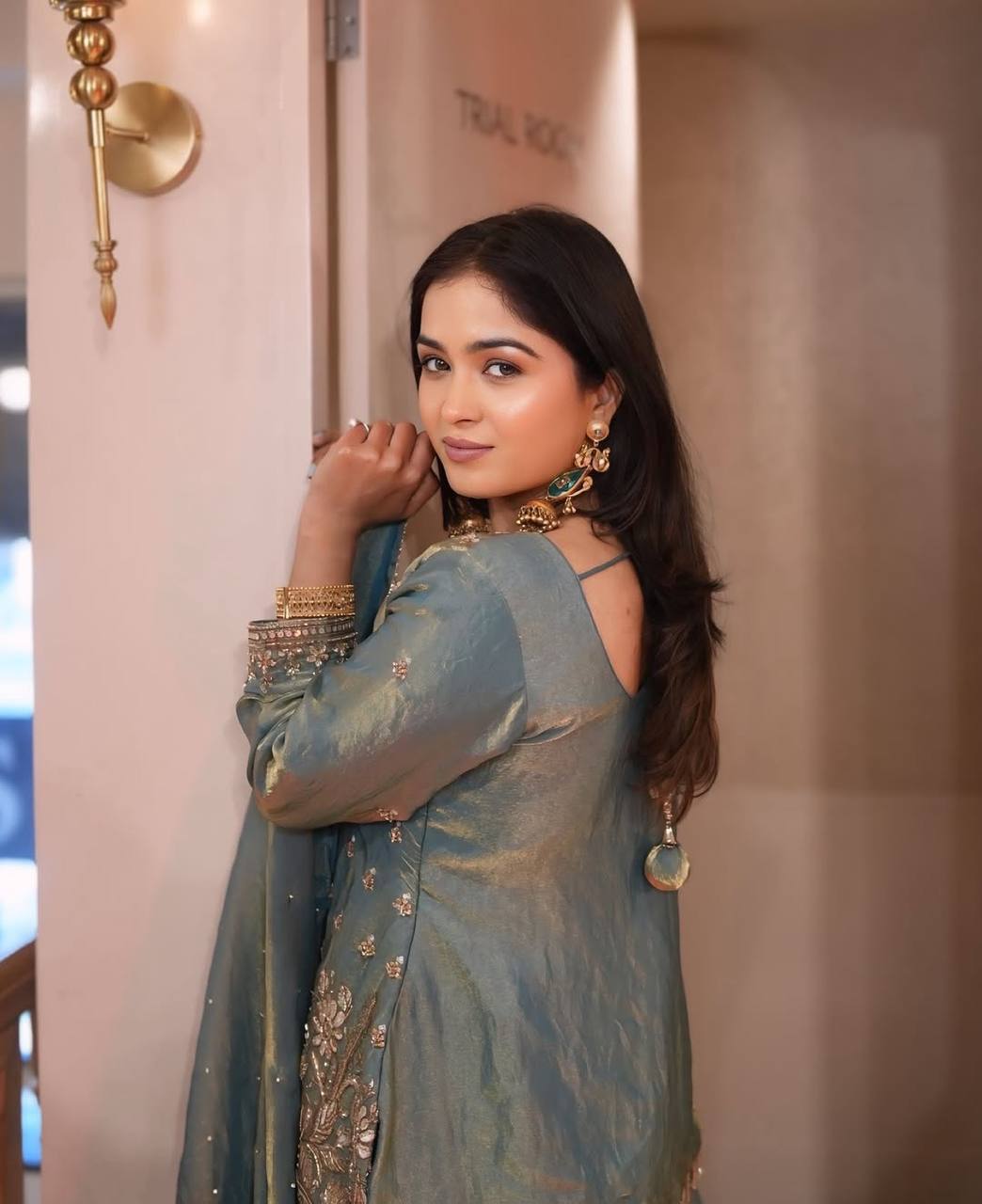 Ceremony Wear Sky Blue Color Fendy Silk Embroidered Sharara Set