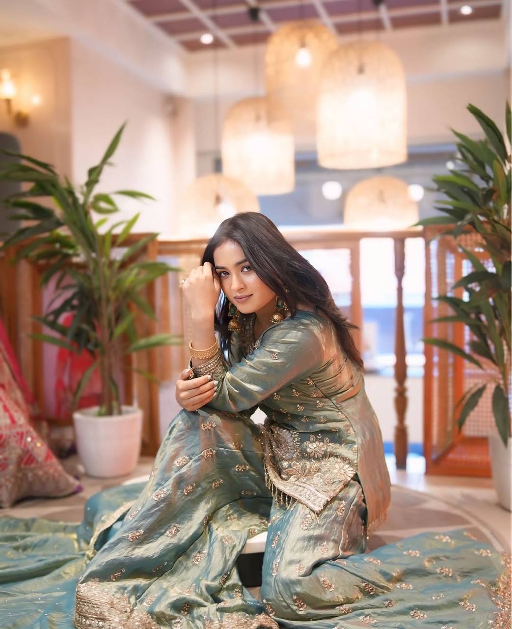 Ceremony Wear Sky Blue Color Fendy Silk Embroidered Sharara Set