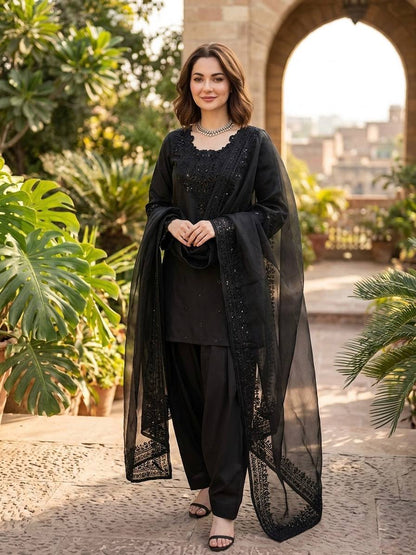 Hania Amir Wear Back Color Natural Crepe Farshi Salwar Suit