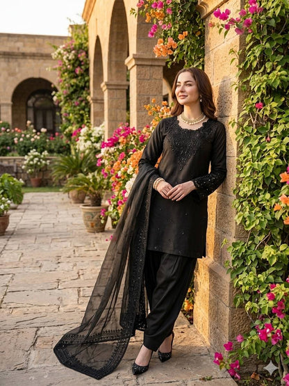 Hania Amir Wear Back Color Natural Crepe Farshi Salwar Suit