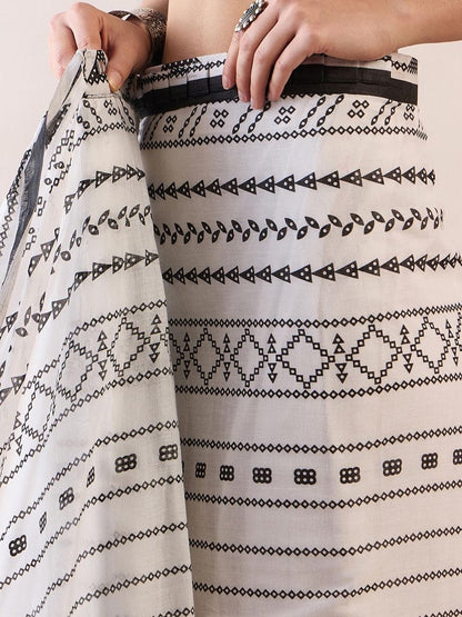 Precious White Color Printed Saree With Blouse