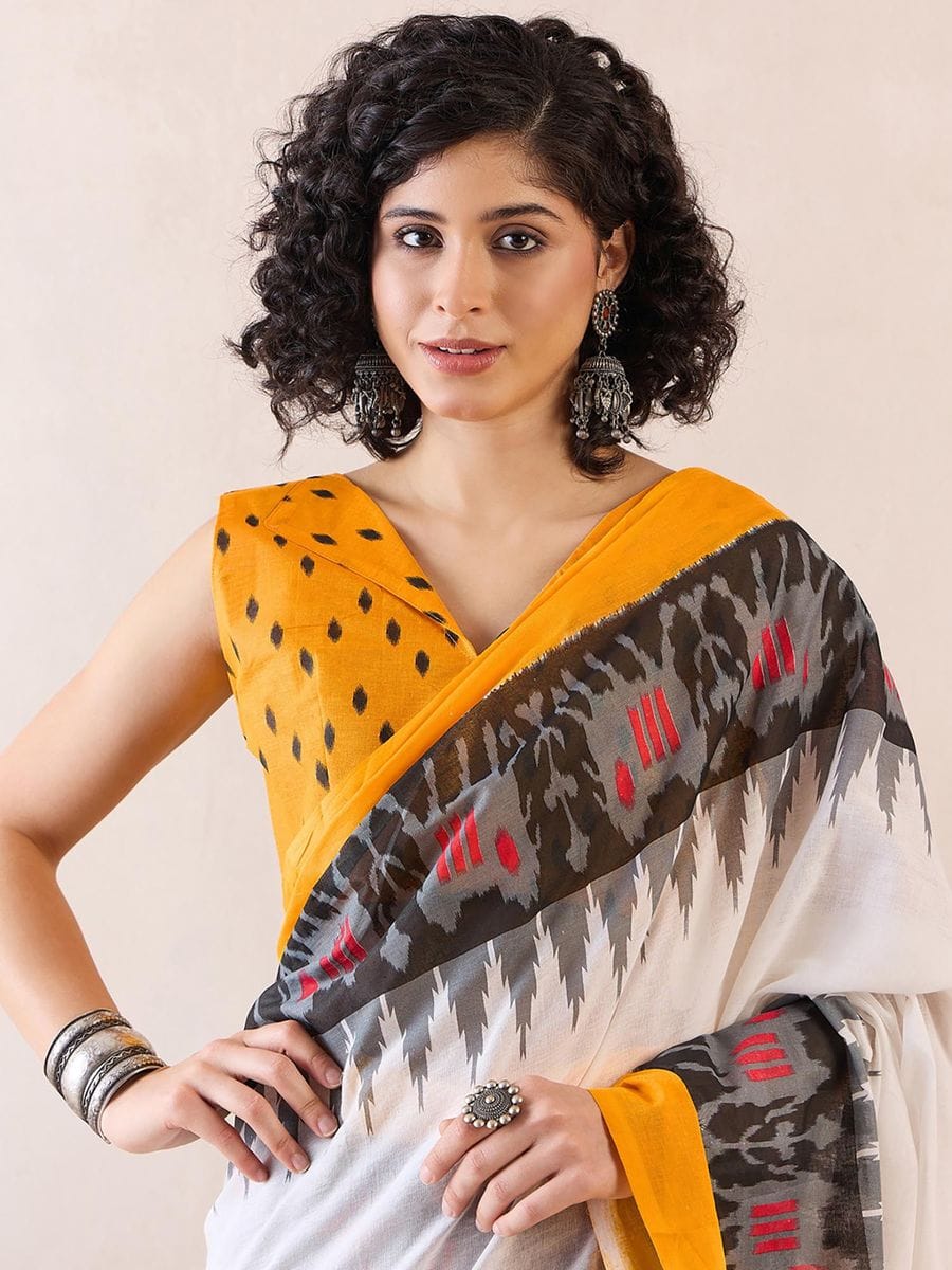 Classical Yellow Color Printed Saree With Blouse