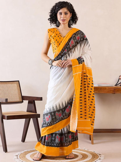 Classical Yellow Color Printed Saree With Blouse