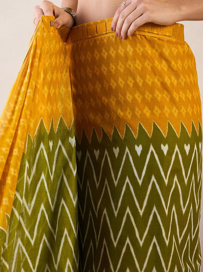 Stylish Yellow Color Printed Ready To Wear Saree With Blouse