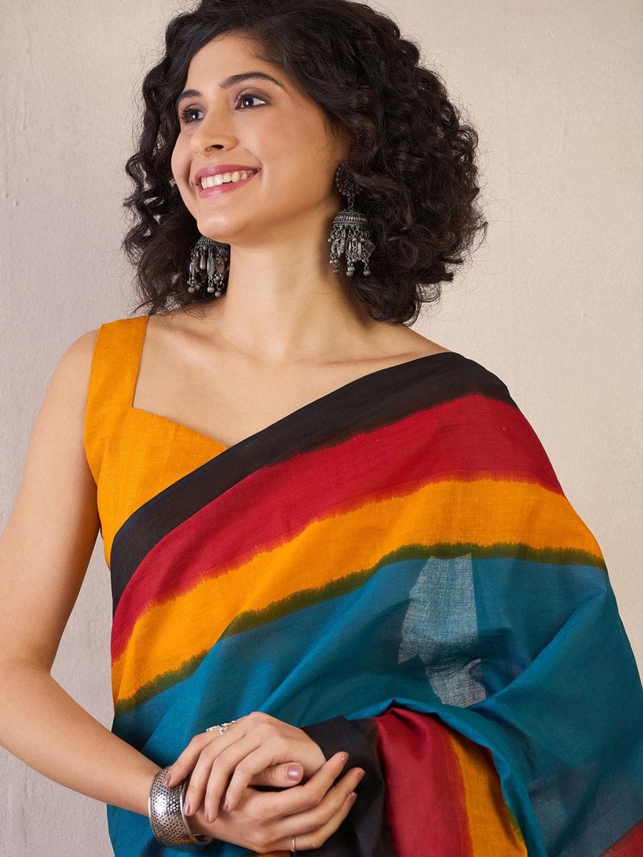Gregouse Blue Color Printed Ready To Wear Saree With Blouse