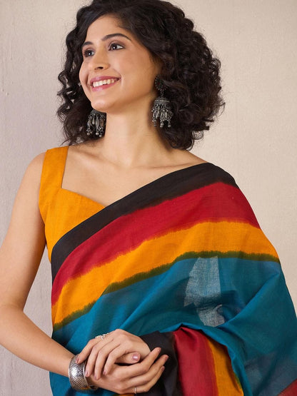 Gregouse Blue Color Printed Ready To Wear Saree With Blouse