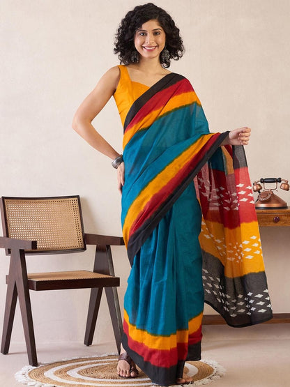 Gregouse Blue Color Printed Ready To Wear Saree With Blouse