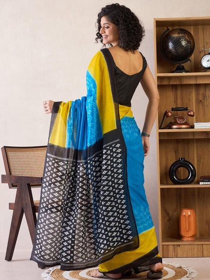 Caremony Wear Sky Blue Color Printed Ready To Wear Saree With Blouse