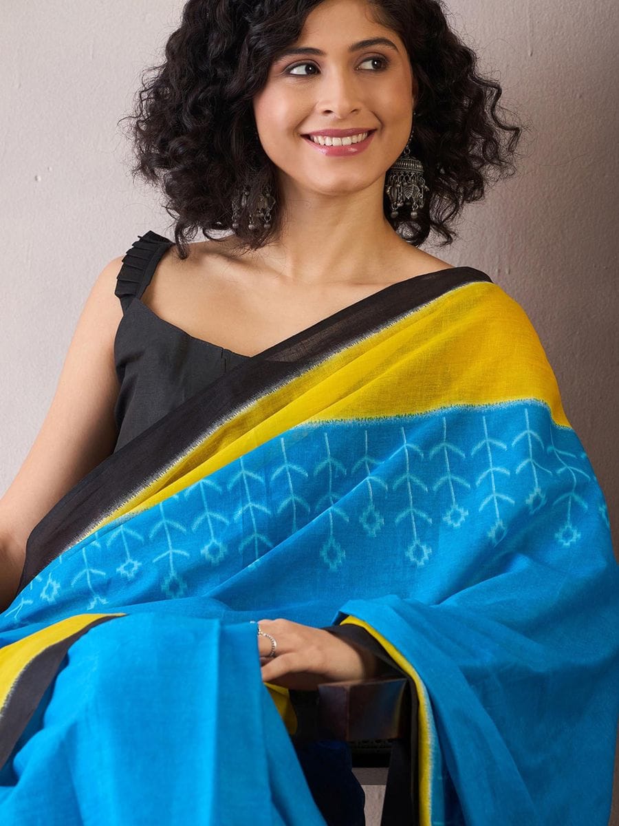 Caremony Wear Sky Blue Color Printed Ready To Wear Saree With Blouse