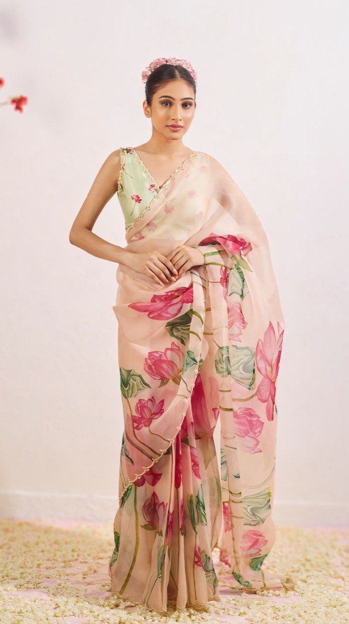 Impossing Pista Green Color Organza Silk Pre Stitched Saree With Blouse