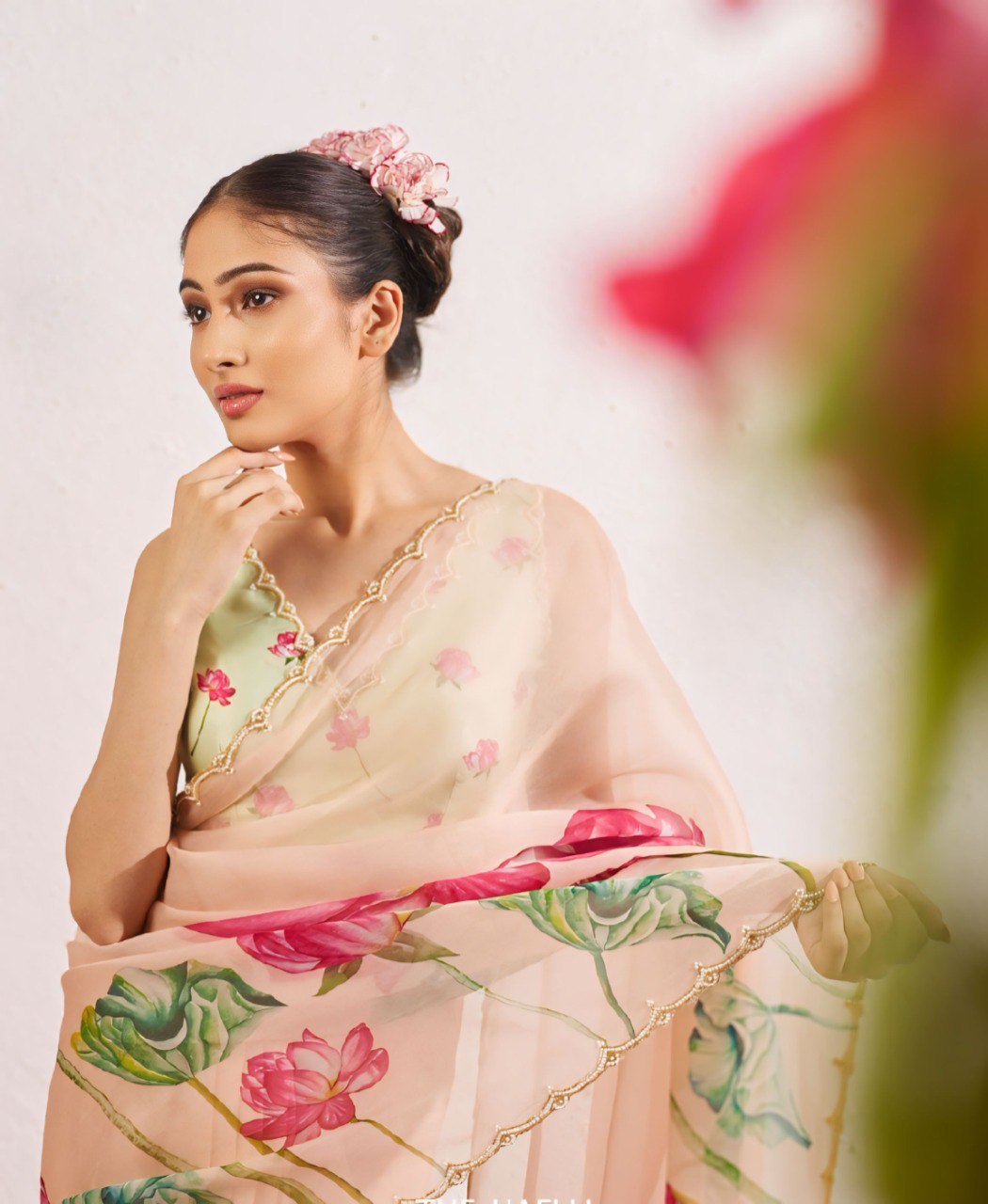 Impossing Pista Green Color Organza Silk Pre Stitched Saree With Blouse