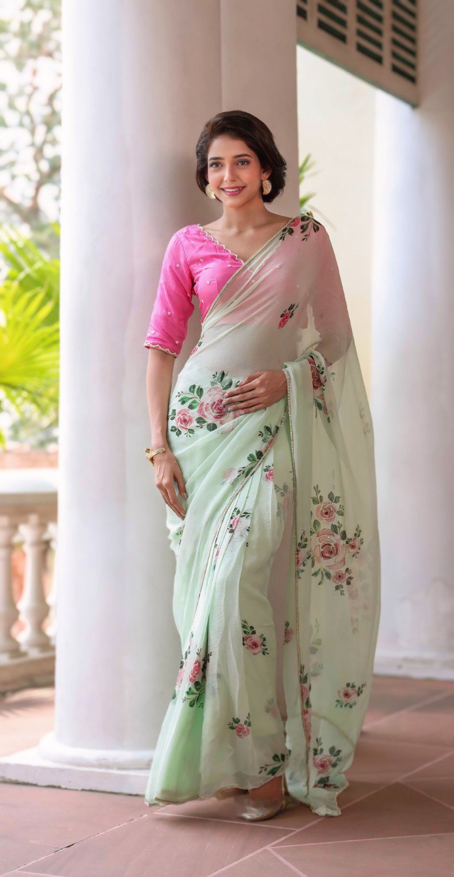 Party Wear Light Green Color Silk Ready To Wear Saree With Blouse