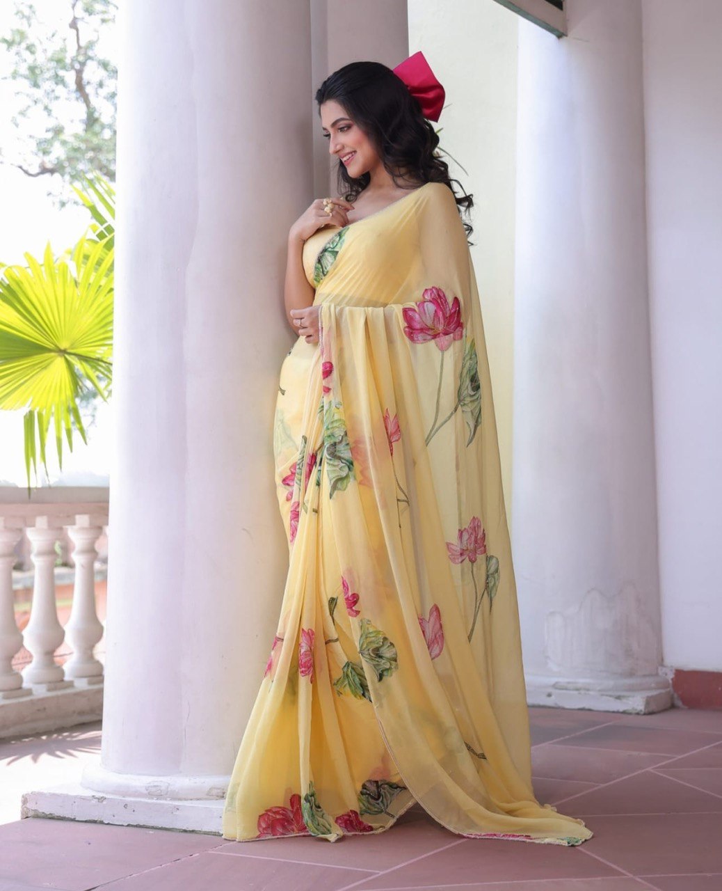 Ravishing Yellow Color Chiffon Silk Saree With Blouse
