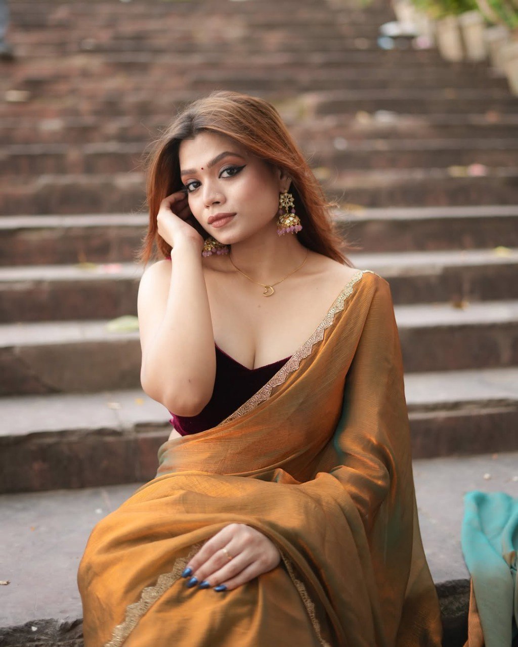 Casual Wear Mahendi Color Silk Ready To Wear Sharee With Blouse