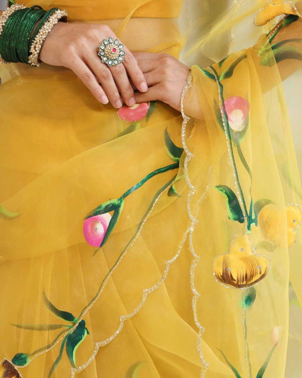 Ceremony Wear Yellow Color Organza Ready To Wear Saree With Blouse
