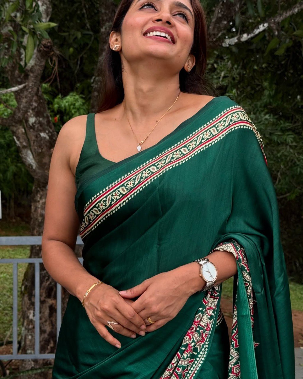 Attractive Green Color Silk Ready To Wear Saree With Blouse