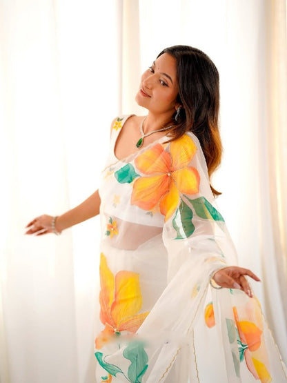 Arti Chauhan Wear White Color Embroidered Saree With Blouse