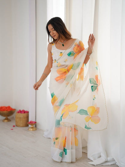 Arti Chauhan Wear White Color Embroidered Saree With Blouse